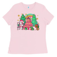 Bubblegum Pink Unicorn Christmas trees Ladies Tee - NancyCooperArtShop
