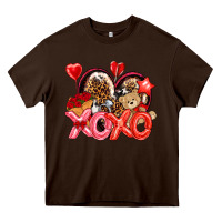 Chocolate Brown xo xo with leopard and cowhide heart Heavy Core Tee - NancyCooperArtShop