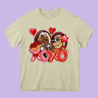 Xo Xo With Leopard And Cowhide Heart Heavy Core Tee Designed By Nancycooperartshop