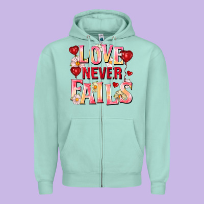 Love Never Fails Zipper Hoodie Designed By Fadigitalartstudio