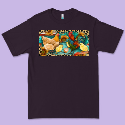 Chicken Rooster And Chicks With Leopard Premium Tee Designed By Ranaportraitstore