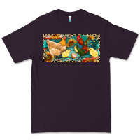 Plum Chicken rooster and chicks with leopard Premium Tee - RanaPortraitStore