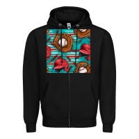 Black baseball helmet and glove with serape seamless pattern Zipper Hoodie - BundleAndBundleShop