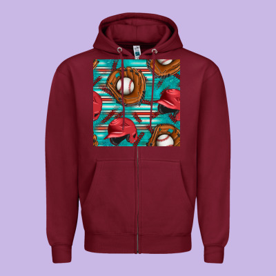 Baseball Helmet And Glove With Serape Seamless Pattern Zipper Hoodie Designed By Bundleandbundleshop
