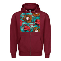 Burgundy baseball helmet and glove with serape seamless pattern Zipper Hoodie - BundleAndBundleShop