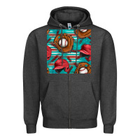 Charcoal Heather baseball helmet and glove with serape seamless pattern Zipper Hoodie - BundleAndBundleShop