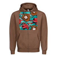 Chestnut baseball helmet and glove with serape seamless pattern Zipper Hoodie - BundleAndBundleShop