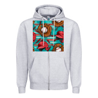 Heather Grey baseball helmet and glove with serape seamless pattern Zipper Hoodie - BundleAndBundleShop