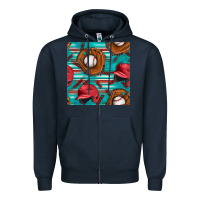 Navy baseball helmet and glove with serape seamless pattern Zipper Hoodie - BundleAndBundleShop