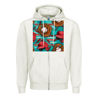 Oatmeal Heather baseball helmet and glove with serape seamless pattern Zipper Hoodie - BundleAndBundleShop