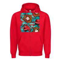 Red baseball helmet and glove with serape seamless pattern Zipper Hoodie - BundleAndBundleShop
