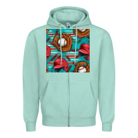 Seafoam baseball helmet and glove with serape seamless pattern Zipper Hoodie - BundleAndBundleShop