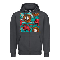 Smoke baseball helmet and glove with serape seamless pattern Zipper Hoodie - BundleAndBundleShop