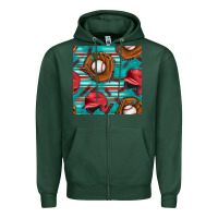 Sports Green baseball helmet and glove with serape seamless pattern Zipper Hoodie - BundleAndBundleShop