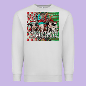 Mooey Christmas Premium Sweatshirt Designed By Cowhidedigitalart