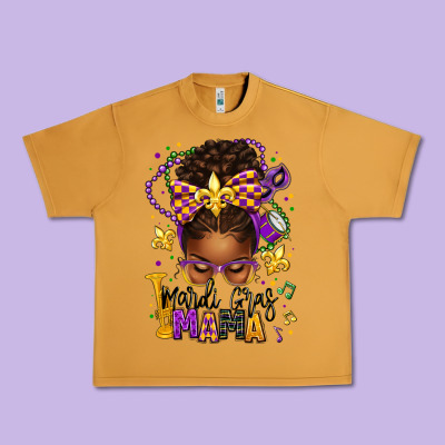 Mardi Gras Mama Afro Messy Bun Urban Heavy Tee Designed By Texasbilliewilder