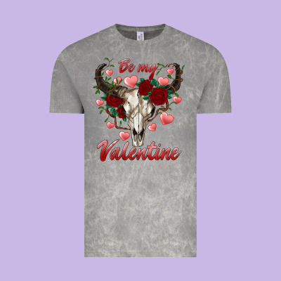 Be My Valentine Bull Skull Vintage Tee Designed By Ranaportraitstore