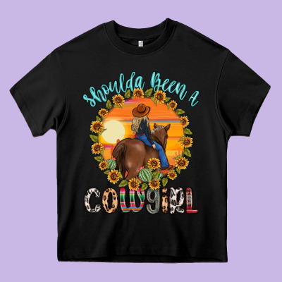 Shoulda Been A Cowgirl Heavy Core Tee Designed By Maliassmallbusiness
