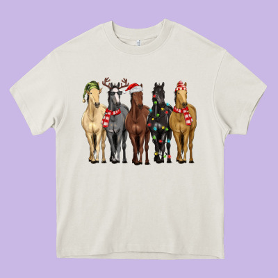 Horses With Christmas Heavy Core Tee Designed By Maliassmallbusiness