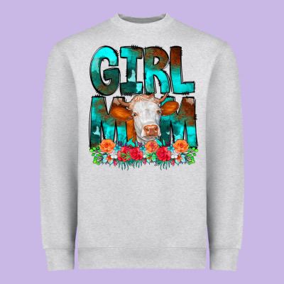 Girl Mom Cow Flowers Heavyweight Sweatshirt Designed By Cowcowdesign