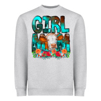 Heather Grey Girl Mom Cow Flowers Heavyweight Sweatshirt - CowCowDesign