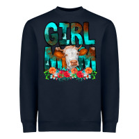 Navy Girl Mom Cow Flowers Heavyweight Sweatshirt - CowCowDesign