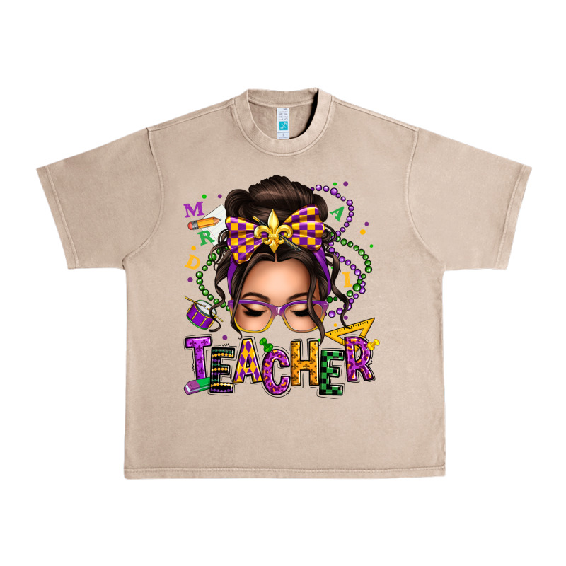 Mardi Gras Teacher Caucasian Messy Bun Urban Heavy Tee by texasbilliewilder | Teevron