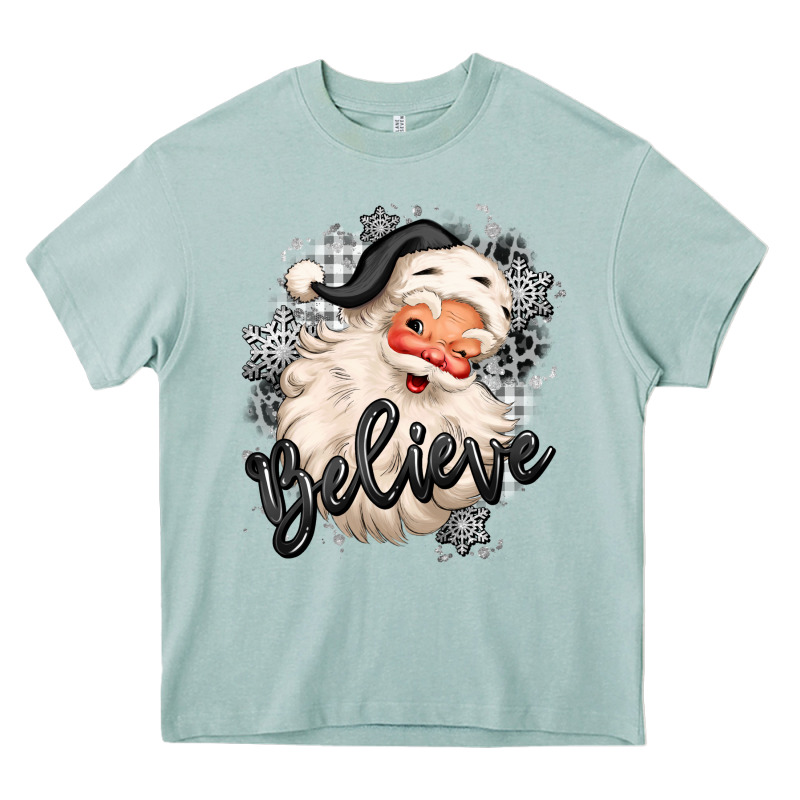 Believe Buffalo Plaid White Christmas Santa Claus Heavy Core Tee by MaliasSmallBusiness | Teevron