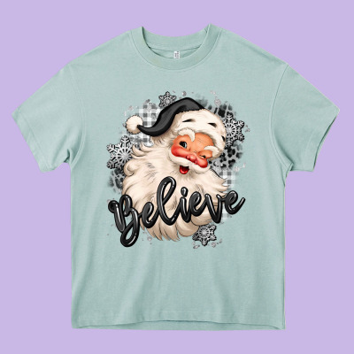 Believe Buffalo Plaid White Christmas Santa Claus Heavy Core Tee Designed By Maliassmallbusiness