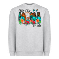 Heather Grey Glitter Dirt Mama Of Both Cow Flowers Heavyweight Sweatshirt - CowCowDesign