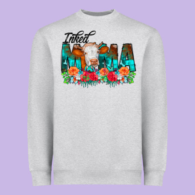 Inked Mama Flowers Cow Heavyweight Sweatshirt Designed By Cowcowdesign