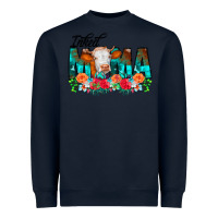 Navy Inked Mama Flowers Cow Heavyweight Sweatshirt - CowCowDesign