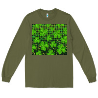 Army Green Saint Patricks Day Shamrock And Plaid Long Sleeve Tee - RanaPortraitStore