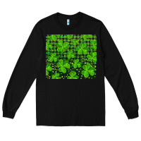 Black Saint Patricks Day Shamrock And Plaid Long Sleeve Tee - RanaPortraitStore