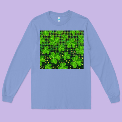 Saint Patricks Day Shamrock And Plaid Long Sleeve Tee Designed By Ranaportraitstore