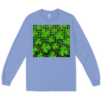Colony Blue Saint Patricks Day Shamrock And Plaid Long Sleeve Tee - RanaPortraitStore