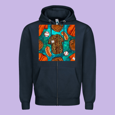 Baseball Leopard Uniform And Hotdog With Gemstone Seamless Pattern Zipper Hoodie Designed By Bundleandbundleshop