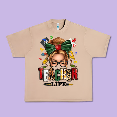 Teacher Life Blonde Caucassian Messy Bun Urban Heavy Tee Designed By Texasbilliewilder