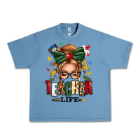 Pebble Blue teacher life blonde caucassian messy bun Urban Heavy Tee - texasbilliewilder