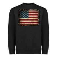 Black American Flag With Leopard Frame Heavyweight Sweatshirt - CowCowDesign