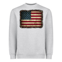Heather Grey American Flag With Leopard Frame Heavyweight Sweatshirt - CowCowDesign