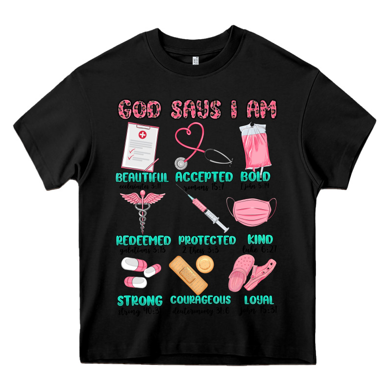 God Says I Am Nurse Heavy Core Tee by MaliasSmallBusiness | Teevron