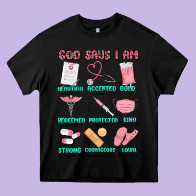 God Says I Am Nurse Heavy Core Tee Designed By Maliassmallbusiness