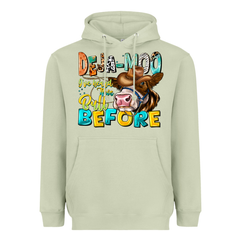 Deja Moo I've Heard Tih Bull Before Heavyweight Hoodie by CowhideDigitalArt | Teevron