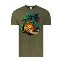 Vintage Olive dragon and a d20 Vintage Tee - lanVoArt