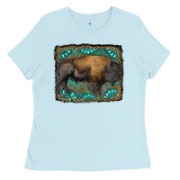 Baby Blue bison with gemstone background Ladies Tee - RanaPortraitStore