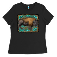 Black bison with gemstone background Ladies Tee - RanaPortraitStore