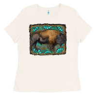 Bone bison with gemstone background Ladies Tee - RanaPortraitStore