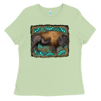 Matcha bison with gemstone background Ladies Tee - RanaPortraitStore