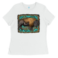 White bison with gemstone background Ladies Tee - RanaPortraitStore
